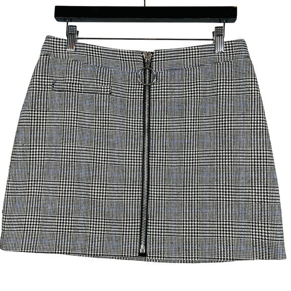 F21 Houndstooth Mini Skirt Zip Front Mod Short Black White - L - Picture 1 of 5